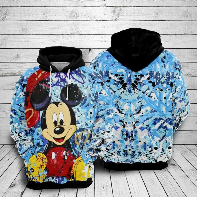 Mickey Mouse Blue Over Print 3d Hoodie Zip Hoodie