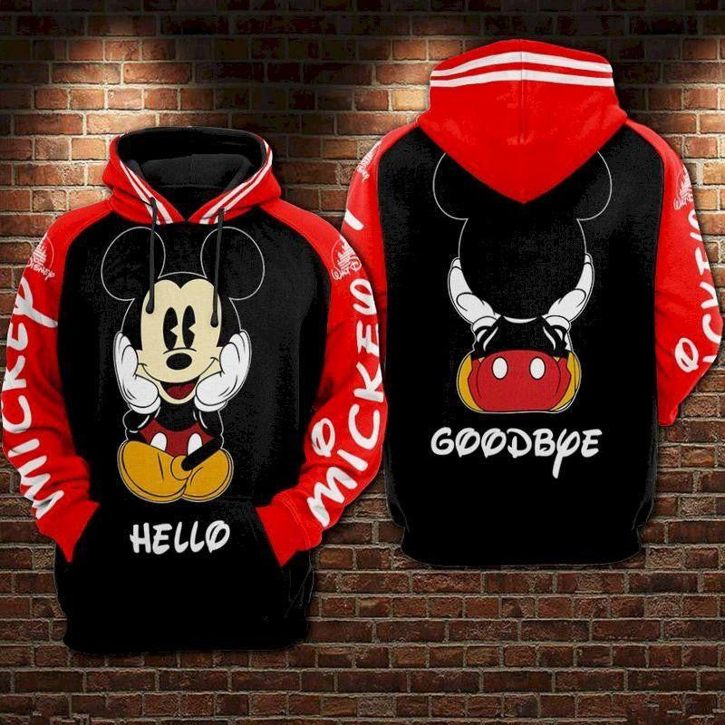Mickey Mouse Disney, Funny Mickey Hello And Goodbye Aop Hoodie