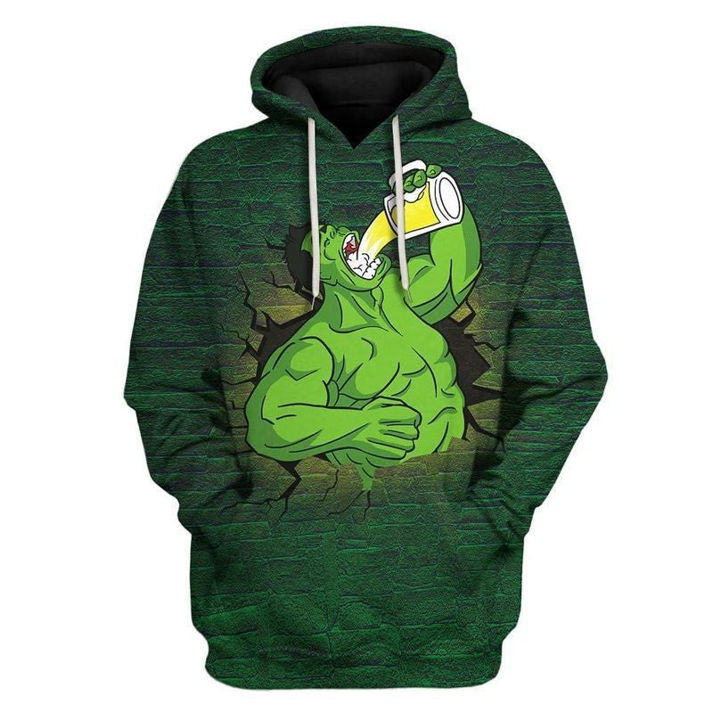 St Patrick Day Hulk Drinks Beer Over Print 3d Hoodie Zip Hoodie