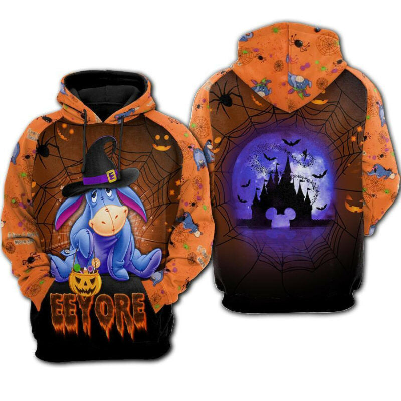 Witch Eeyore Halloween Night Orange Hoodie Winnie The Pooh 3d Hoodie Zip Hoodie