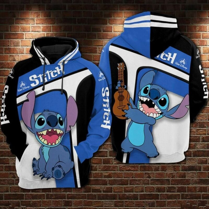 Stitch With Ukulele Over Print 3d Hoodie Zip Hoodie