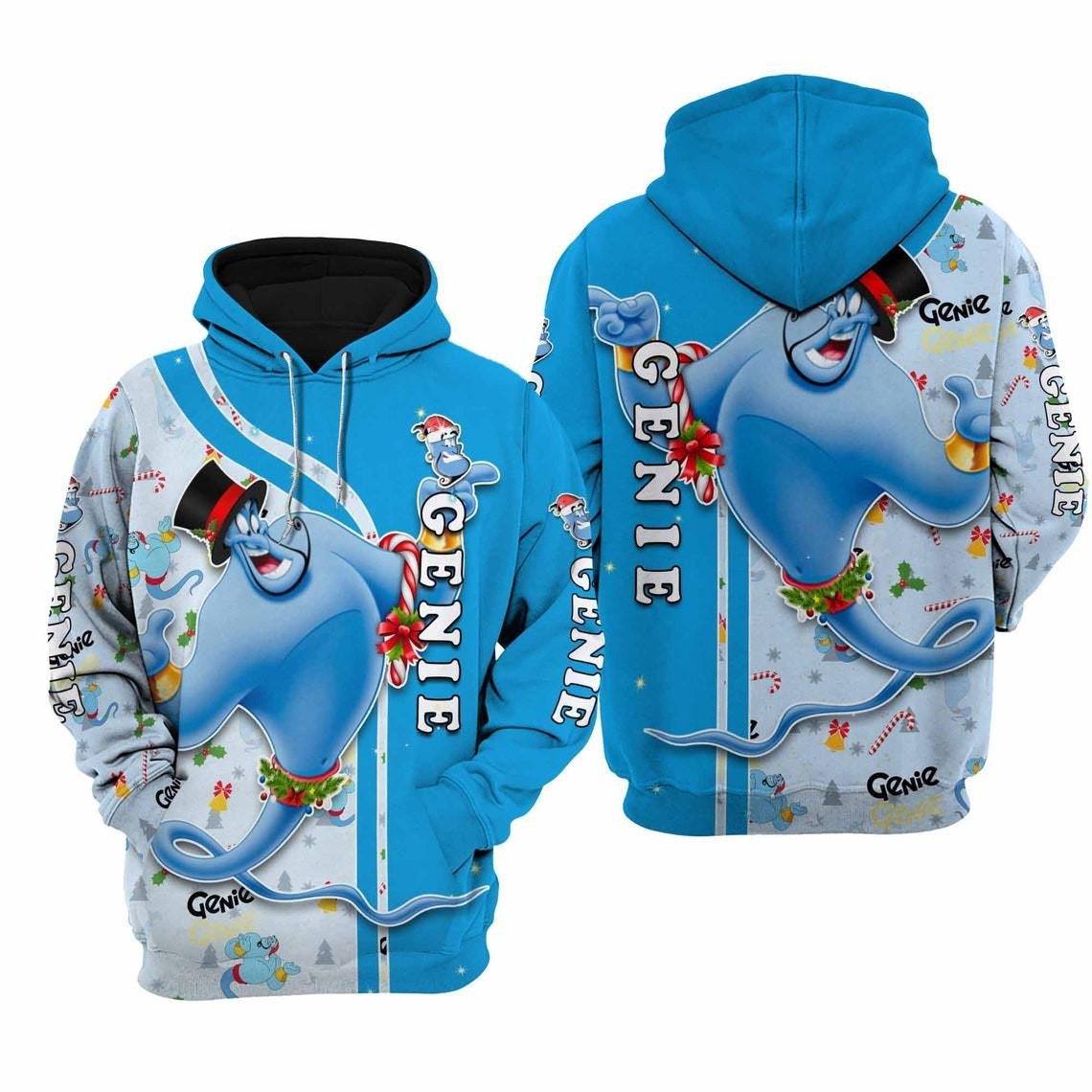 Aladdin Genie Lamp Santa Xmas Disney Fan Gift, Aladdin Gift, Stylist Unisex Cartoon Graphic Outfits Aop Hoodie, Zip Hoodie