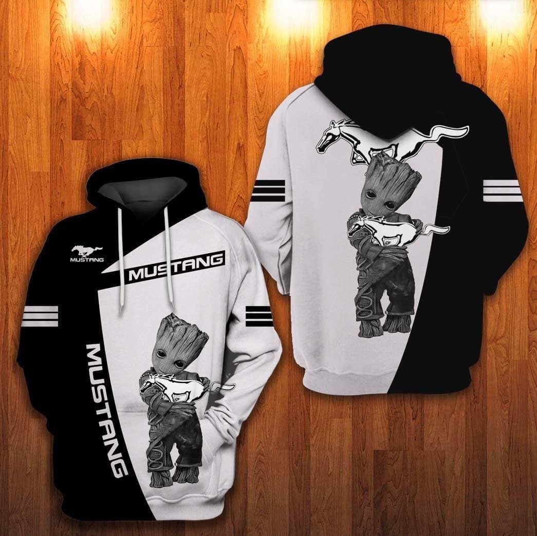 Groot With Mustang, Mustang Logo All Over Print Hoodie 504