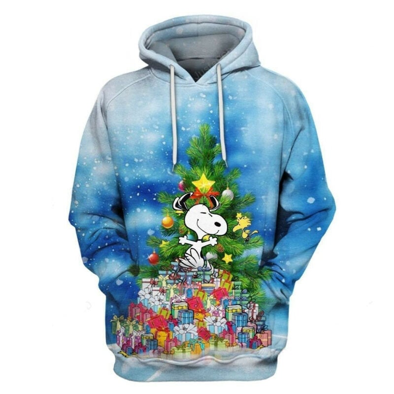 Snoopy And Christmas Tree Blue 3d Hoodie Zip Hoodie